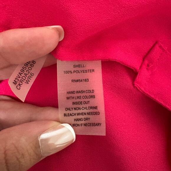 Calvin Klein Hot Pink Zip Front Blouse Women’s Medium Long Sleeve Roll Tab - Picture 6 of 6